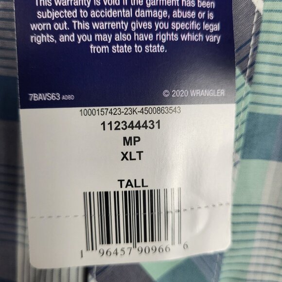 Wrangler Plaid Spellout Shirt Mens XL Tall Blue Green Button Up Western NWT - Picture 6 of 16